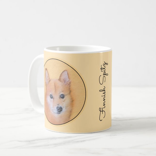 Finnische Spitz-Malerei - Niedliche Originalkunst  Kaffeetasse (Vorderseite Links)