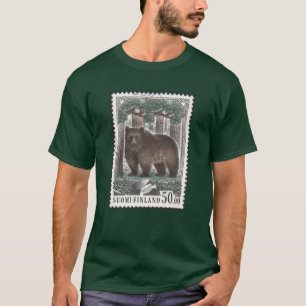 Finnischer Bärn-Briefmarken-Waldgrün-T - Shirt
