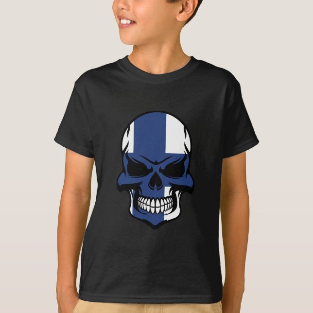 Finnischer Flaggen-Schädel T-Shirt (Vorderseite)