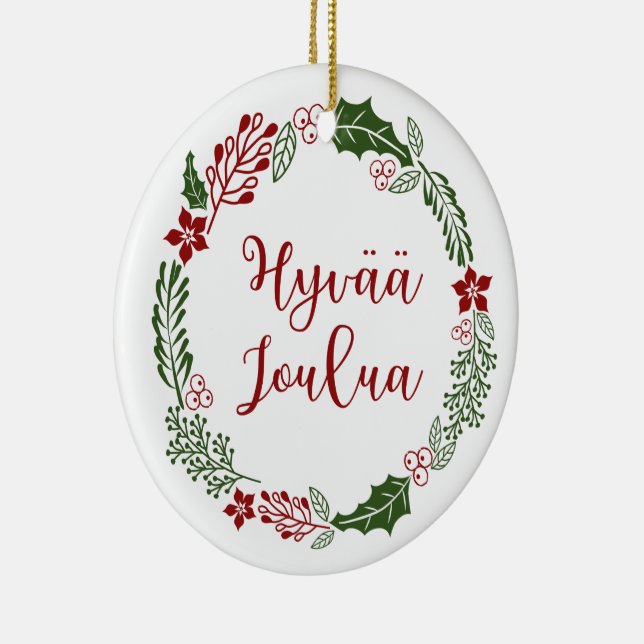 Finnischer froher Weihnachtskranz, Hyvää joulua Keramik Ornament (Rechts)