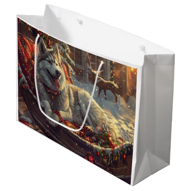 Finnischer Laphund Dog Weihnachtsfest Große Geschenktüte (Vorderseite Schrägansicht)