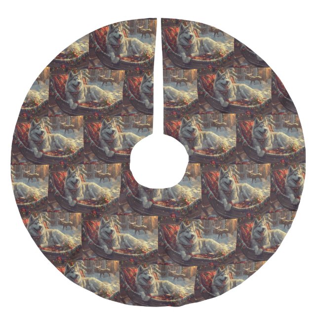 Finnischer Laphund Dog Weihnachtsfest Polyester Weihnachtsbaumdecke (Vorderseite)