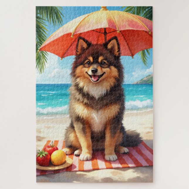 Finnischer Lapphund am Strand Puzzle (Vertikal)