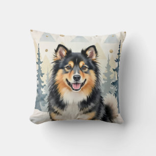 Finnischer Lapphund Aquarell Nordisches Muster Kun Kissen