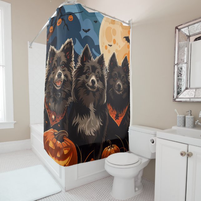 Finnischer Lapphund Halloween Spooky Duschvorhang (Beispiel)