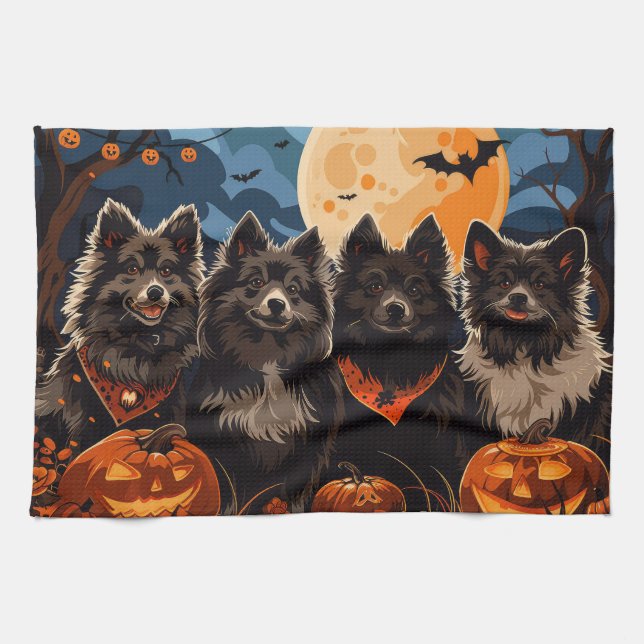 Finnischer Lapphund Halloween Spooky Geschirrtuch (Horizontal)