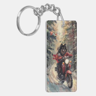 Finnischer Lapphund Hund fährt Motorrad Weihnachte Schlüsselanhänger