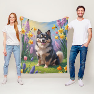 Finnischer Lapphund-Hund Frühlingsblumen Malerei Fleecedecke