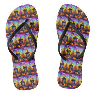 Finnischer Lapphund Hund Halloween Hexe und Kürbis Flip Flops