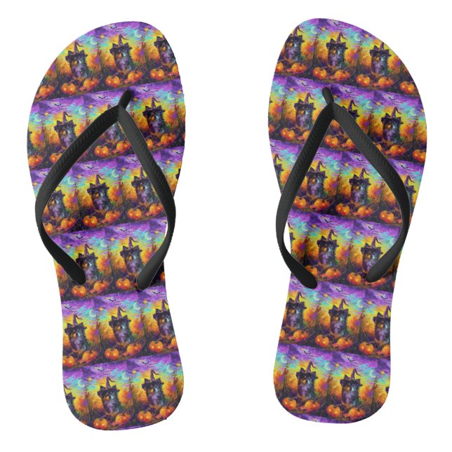 Finnischer Lapphund Hund Halloween Hexe und Kürbis Flip Flops (Fußbett)