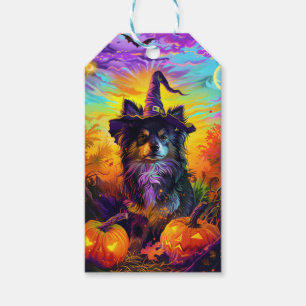 Finnischer Lapphund Hund Halloween Hexe und Kürbis Geschenkanhänger