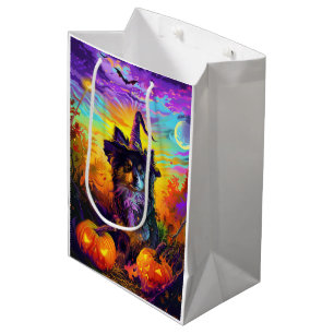 Finnischer Lapphund Hund Halloween Hexe und Kürbis Mittlere Geschenktüte