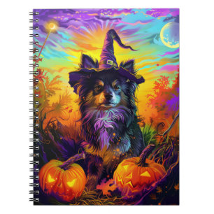 Finnischer Lapphund Hund Halloween Hexe und Kürbis Notizblock