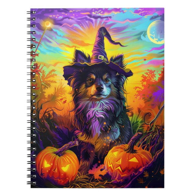 Finnischer Lapphund Hund Halloween Hexe und Kürbis Notizblock (Vorderseite)