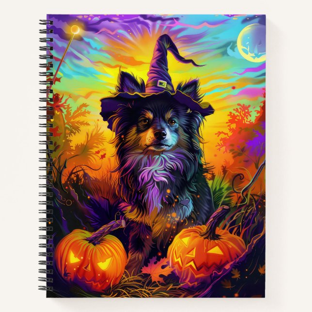 Finnischer Lapphund Hund Halloween Hexe und Kürbis Notizbuch (Vorderseite)