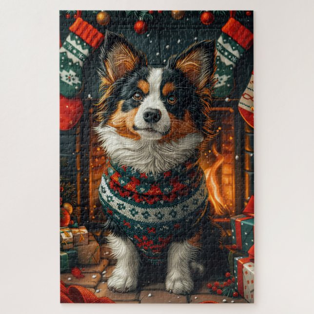Finnischer Lapphund Hund mit Weihnachtsgeschenk Ka Puzzle (Vertikal)
