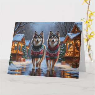 Finnischer Lapphund Hunde Weihnachtsschneeurlaub Karte