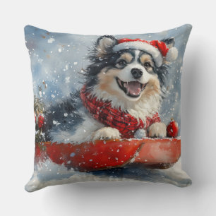 Finnischer Lapphund im Schlitten Lass es schneien Kissen