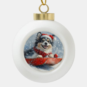 Finnischer Lapphund in Sledge Let it Snow Christma Keramik Kugel-Ornament