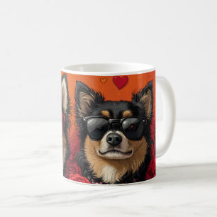 Finnischer Lapphund mit Herz-Rose Valentinstag Kaffeetasse