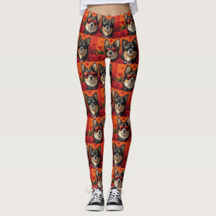 Finnischer Lapphund mit Herzrosen zum Valentinstag Leggings