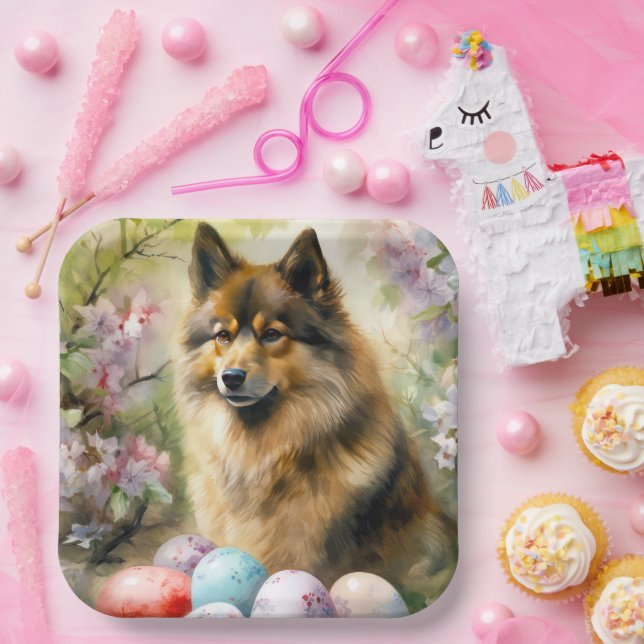 Finnischer Lapphund mit Ostereiern Pappteller (Party)