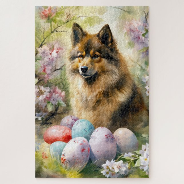 Finnischer Lapphund mit Ostereiern Puzzle (Vertikal)