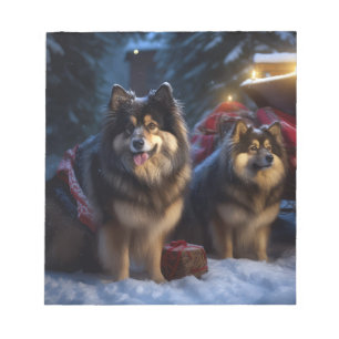 Finnischer Lapphund Schnee-Schlitten-Weihnachtsdek Notizblock