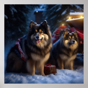 Finnischer Lapphund Schneebedeckter Schlitten Weih Poster