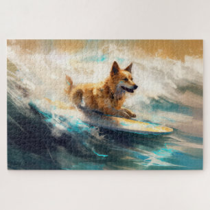 Finnischer Lapphund Strand Surfen Malerei Puzzle