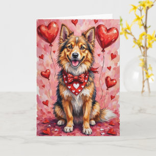 Finnischer Lapphund Valentinstag Hund sitzt mit He Karte