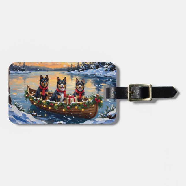 Finnischer Lapphund Weihnachtsboot Urlaub Gepäckanhänger (Vorderseite horizontal)
