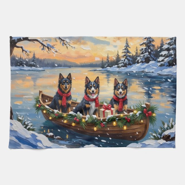 Finnischer Lapphund Weihnachtsboot Urlaub Geschirrtuch (Horizontal)