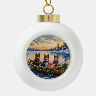 Finnischer Lapphund Weihnachtsboot Urlaub Keramik Kugel-Ornament