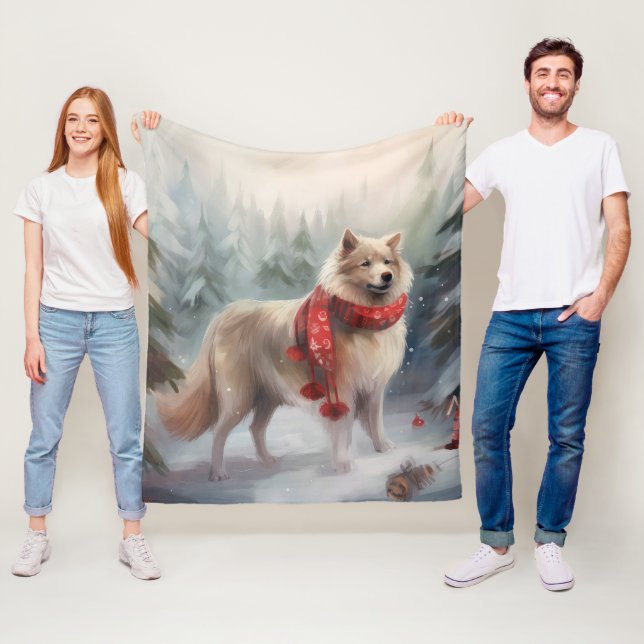 Finnischer Lappund Hund in Schnee Weihnachten Fleecedecke (Beispiel)