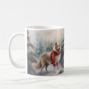 Finnischer Lappund Hund in Schnee Weihnachten Kaffeetasse