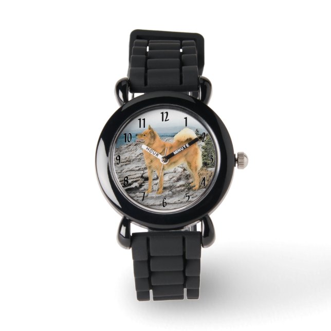 Finnischer Spitz beim Seashore-Gemälde - Hundekuns Armbanduhr (Vorderseite)