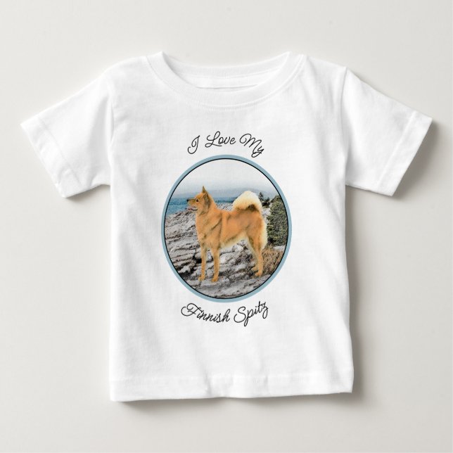 Finnischer Spitz beim Seashore-Gemälde - Hundekuns Baby T-shirt (Vorderseite)