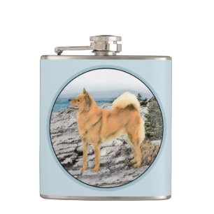 Finnischer Spitz beim Seashore-Gemälde - Hundekuns Flachmann