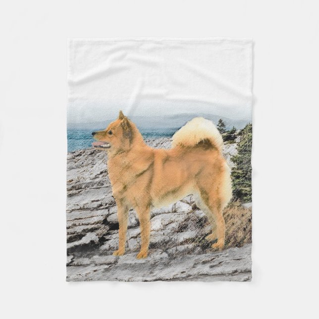 Finnischer Spitz beim Seashore-Gemälde - Hundekuns Fleecedecke (Vorderseite)