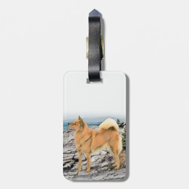 Finnischer Spitz beim Seashore-Gemälde - Hundekuns Gepäckanhänger (Rückseite vertikal)