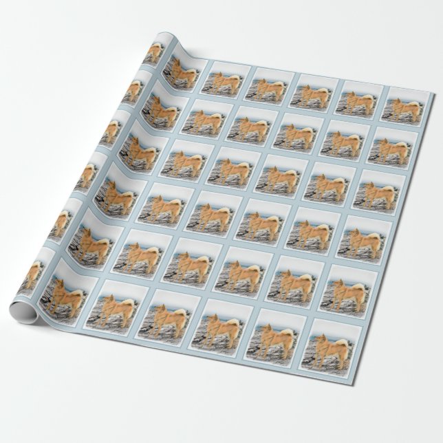 Finnischer Spitz beim Seashore-Gemälde - Hundekuns Geschenkpapier (Ungerollt)