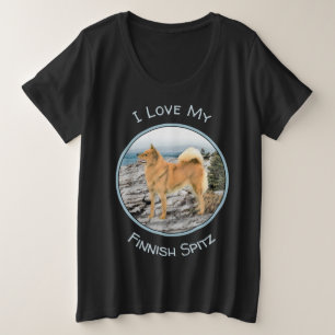 Finnischer Spitz beim Seashore-Gemälde - Hundekuns Große Größe T-Shirt