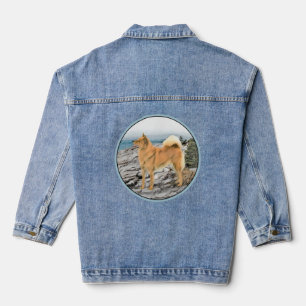 Finnischer Spitz beim Seashore-Gemälde - Hundekuns Jeansjacke