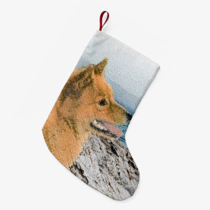 Finnischer Spitz beim Seashore-Gemälde - Hundekuns Kleiner Weihnachtsstrumpf