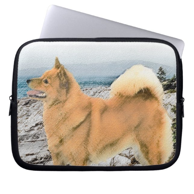 Finnischer Spitz beim Seashore-Gemälde - Hundekuns Laptopschutzhülle (Vorderseite)