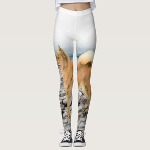 Finnischer Spitz beim Seashore-Gemälde - Hundekuns Leggings