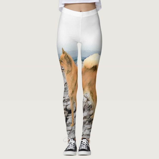 Finnischer Spitz beim Seashore-Gemälde - Hundekuns Leggings (Vorderseite)