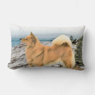 Finnischer Spitz beim Seashore-Gemälde - Hundekuns Lendenkissen