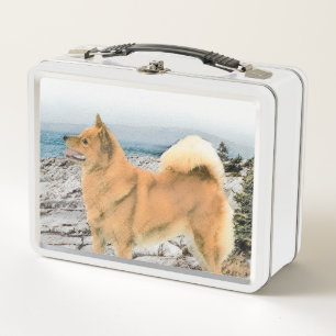 Finnischer Spitz beim Seashore-Gemälde - Hundekuns Metall Brotdose